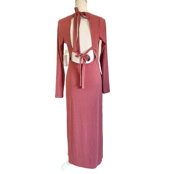 Reformation Ribbed Benedict Long Sleeves Midi Dress in Rust Large MSRP $148 - Picture 4 of 10